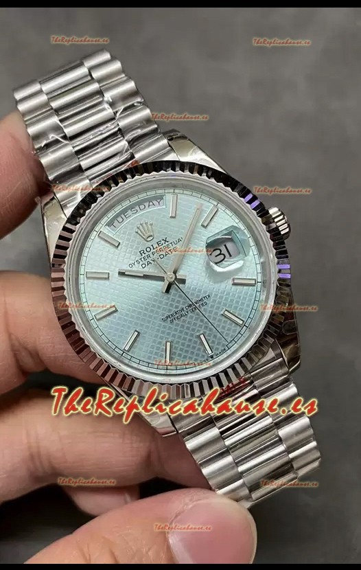 Rolex Day Date Presidential Acero 904L 40MM - Dial Azul Estampado Reloj Calidad Espejo 1:1