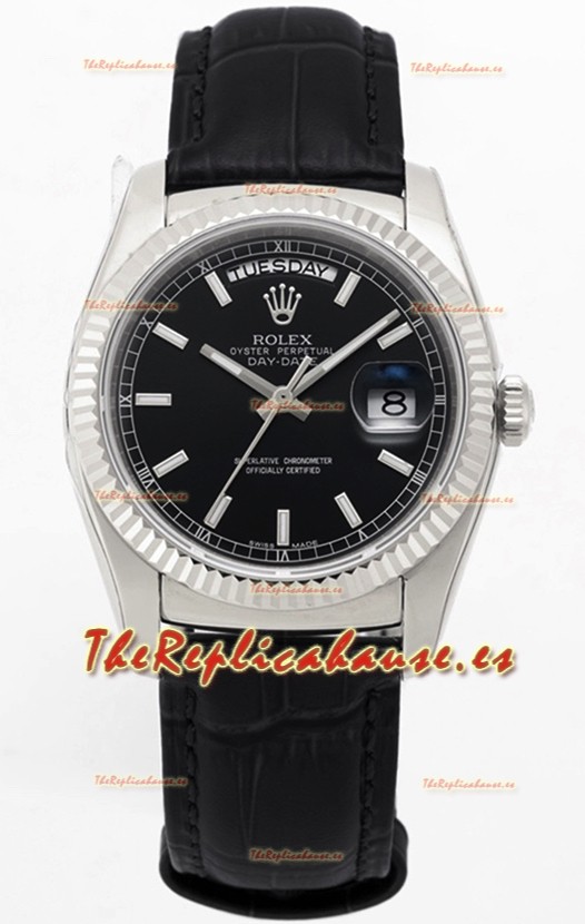 Rolex Day Date 904L Reloj en Caja de Acero Dial Negro 36MM - Calidad Espejo 1:1