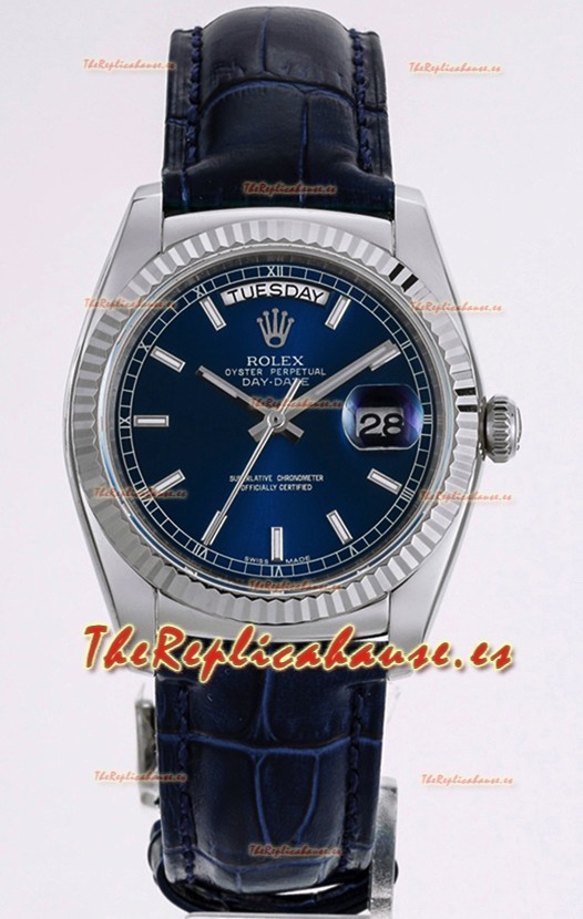 Rolex Day Date Reloj Caja Acero 904L Dial Azul 36MM - Calidad Espejo 1:1