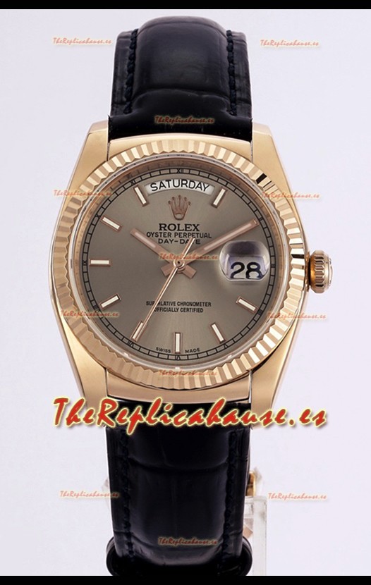 Rolex Day Date Reloj Oro Rosado Caja Acero 904L Dial Dorado 36MM - Calidad Espejo 1:1