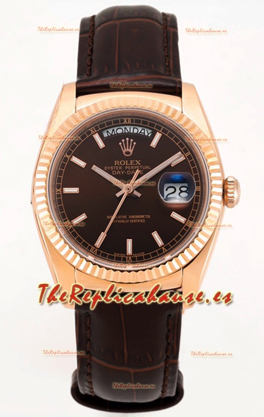 Rolex Day Date Reloj Oro Rosado Caja Acero 904L Dial Marrón 36MM - Calidad Espejo 1:1