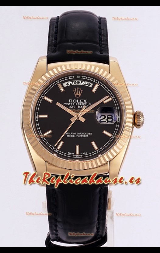 Rolex Day Date Oro Rosado Caja Acero 904L con Dial en Negro 36MM - Calidad Espejo 1:1