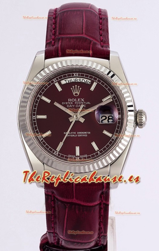 Rolex Day Date Reloj Caja Acero 904L Dial en Rojo 36MM - Calidad Espejo 1:1