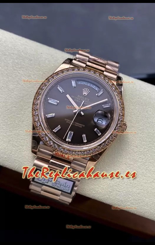 Rolex Day Date 40MM 1:1 Oro Rosado Dial Marrón Reloj Réplica Espejo 1:1