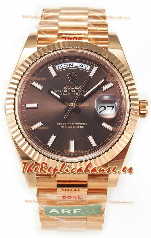 Rolex Day Date 40MM 1:1 Oro Rosado Dial Marrón Reloj Réplica Espejo 1:1