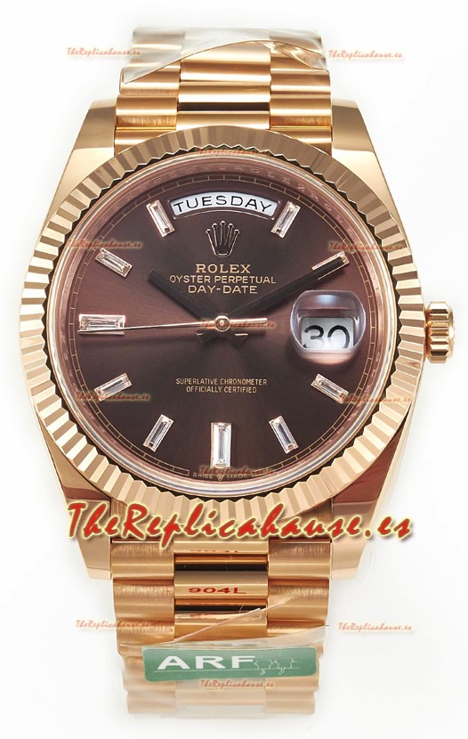 Rolex Day Date 40MM 1:1 Oro Rosado Dial Marrón Reloj Réplica Espejo 1:1