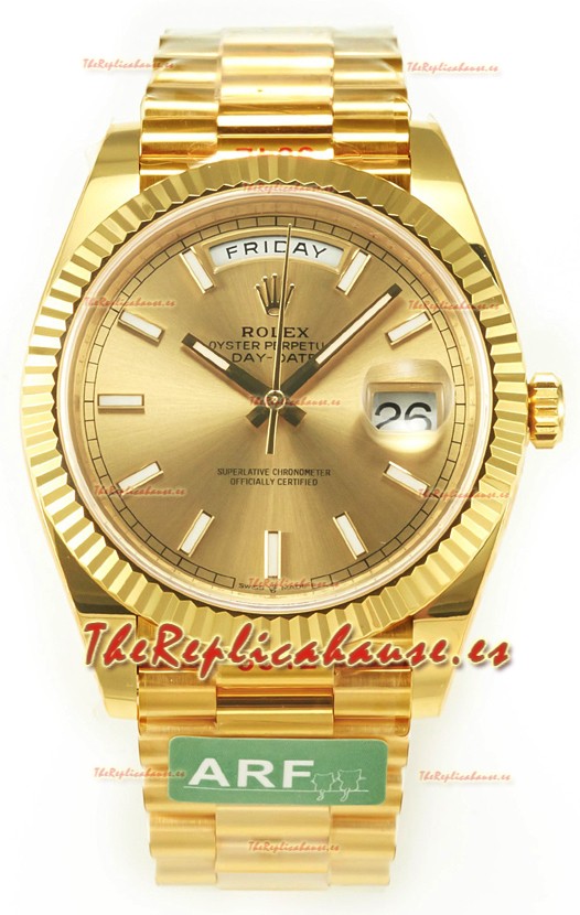 Rolex Day Date Presidential 18K Yellow Gold Watch 40MM - Gold Stick Dial Calidad Espejo 1:1