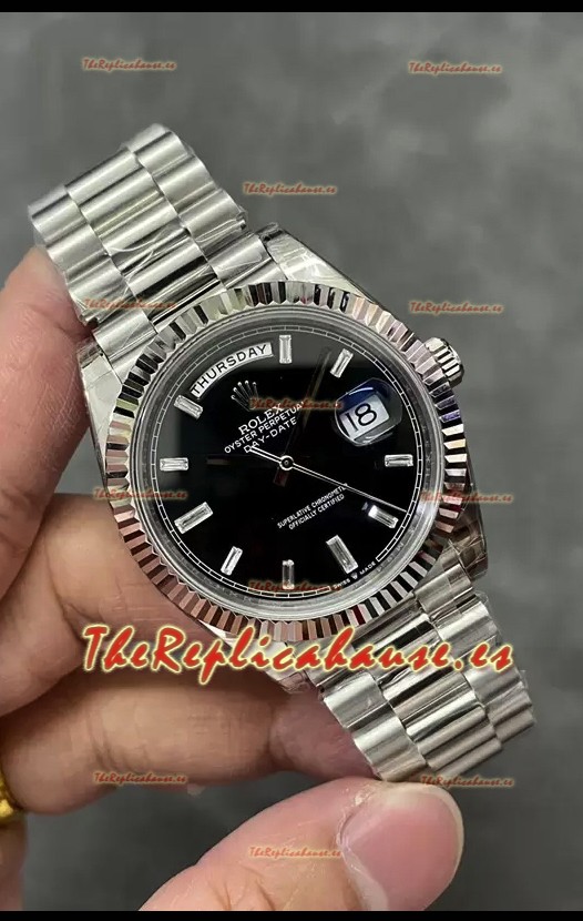 Rolex Day Date Presidential Reloj Acero Inoxidable - Dial Negro 40MM - Calidad Espejo 1:1