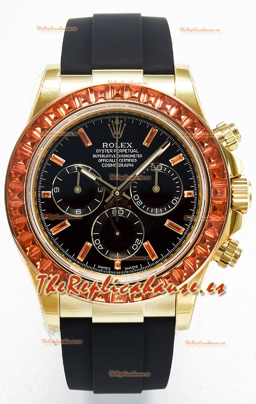 Rolex Daytona Super Clone Daytona Caja Oro Amarillo Dial Negro con Bisel Zafiro