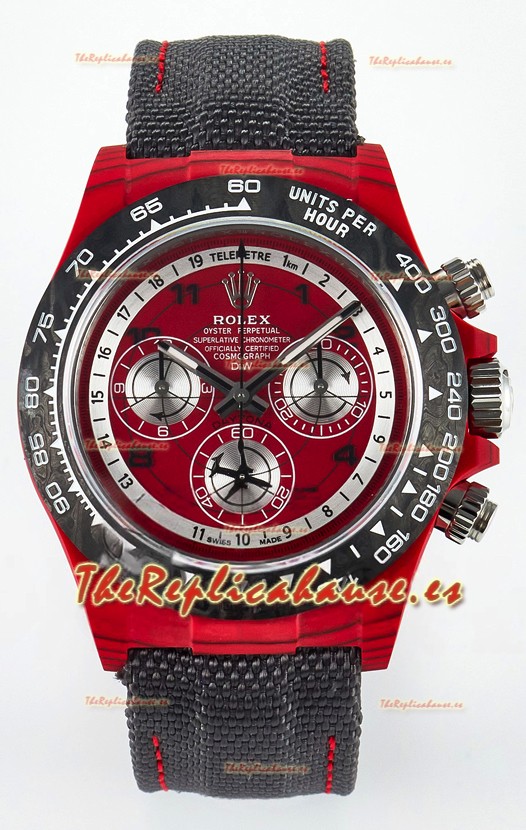 Rolex Daytona Edition Reloj en Dial Rojo Caja Carbono Réplica Espejo 1:1