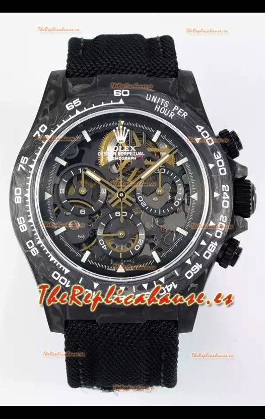Rolex Daytona Super Clone DiW Skeleton Carbon Edition Watch - Caja Carbono Forjado Correa Negra Réplica Espejo 1:1