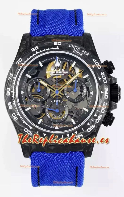 Rolex Daytona Super Clone DiW Skeleton Carbon Edition Watch - Caja Carbono Forjado Correa Morada Réplica Espejo 1:1