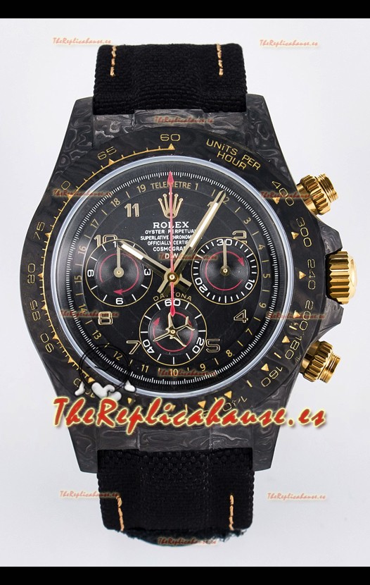 Rolex Daytona Super Clone DiW Avia Gris Carbon Edition Watch - Caja Carbono Forjado Correa Negra Réplica Espejo 1:1