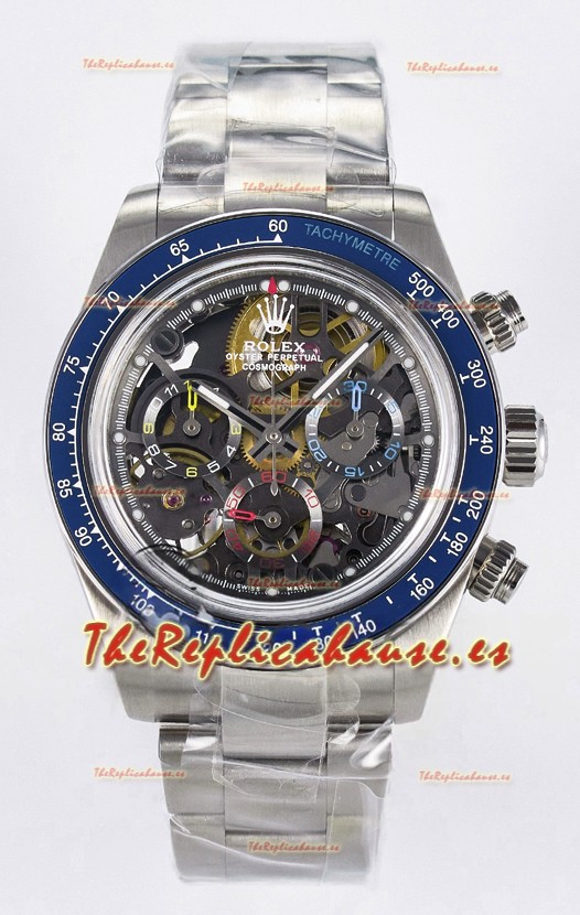 Rolex Daytona Super Clone Artisans De Geneve Acero Inoxidable Reloj Bisel Azul Reloj Skeleton