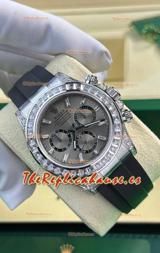 Rolex Daytona Super Clone Caja Oro Blanco Dial Acero Movimiento Cal.4131 Reloj con Bisel en Zafiro Personalizado
