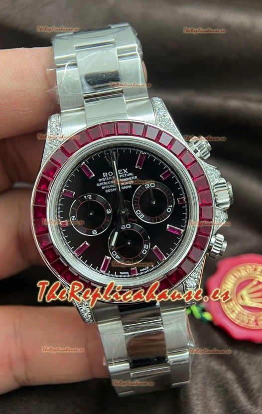 Rolex Daytona Super Clone Caja Oro Blanco Dial Granate Movimiento Cal.4131 Reloj con Bisel Zafiro Personalizado