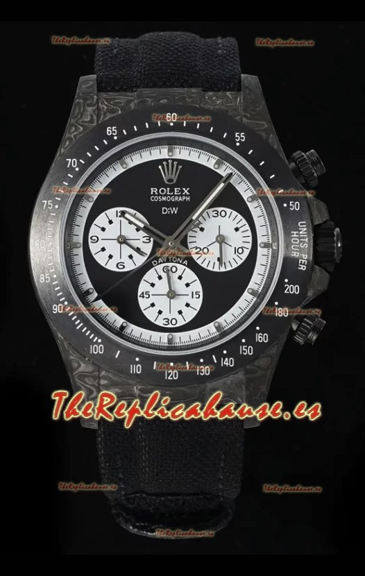 Rolex Daytona Super Clone DiW Paul Newman Carbon Edition Watch - Caja Carbono Forjado Correa Negra Réplica Espejo 1:1