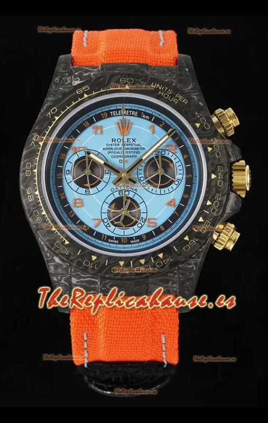 Rolex Daytona Super Clone Watch en Dial Azul Caja Carbono Negro Réplica Espejo 1:1