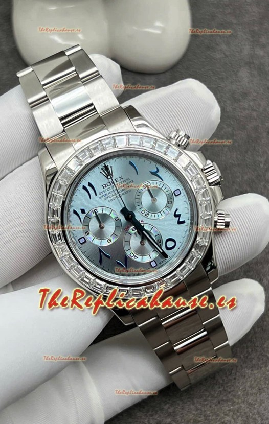 Rolex Cosmograph Daytona Dial Acul ICE Bisel Diamantes Movimiento Movimiento Cal.4130 - Reloj Acero 904L