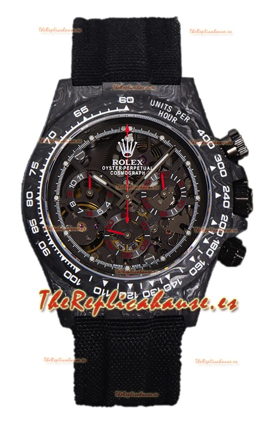 Rolex Daytona DiW Skeleton Reloj Edición Carbono - Caja de Carbono Forjado Correa Negra Réplica Espejo 1:1