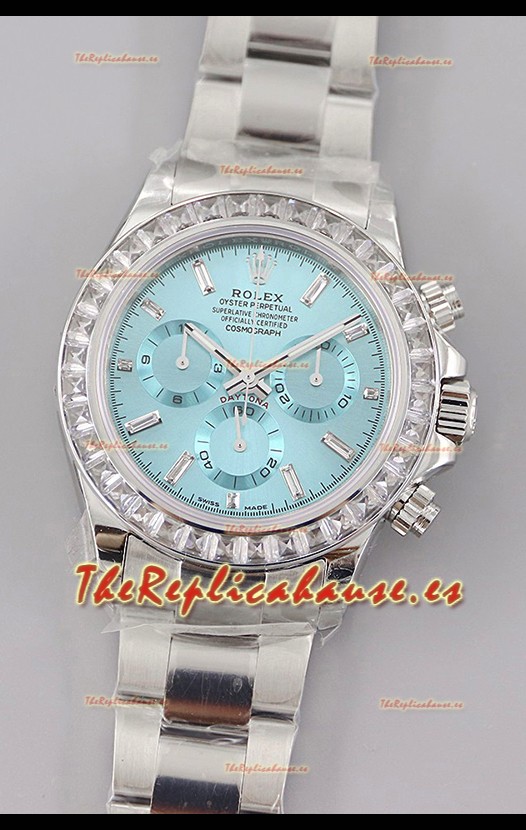 Rolex Cosmograph Daytona Dial Acul ICE Bisel Diamantes Movimiento Movimiento Cal.4130 - Reloj Acero 904L