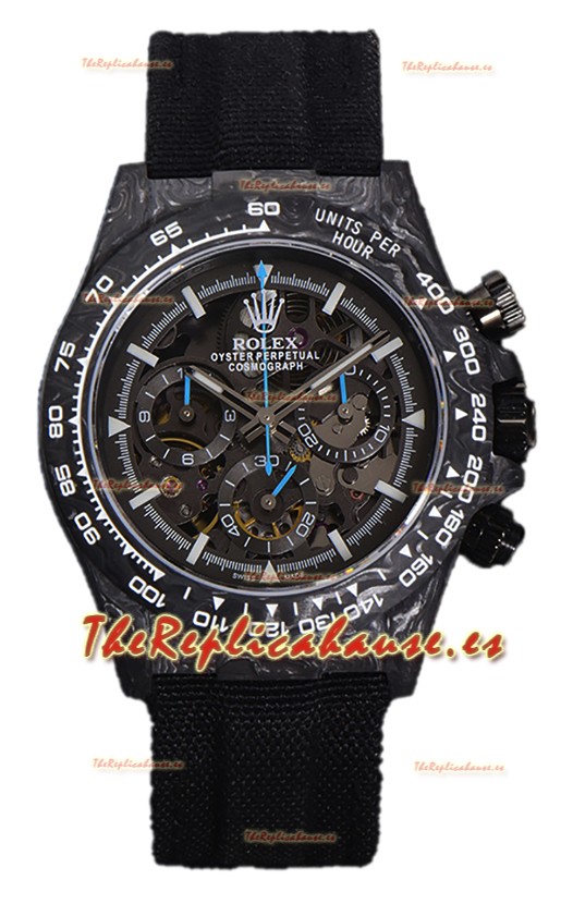 Rolex Daytona DiW Skeleton Reloj Edición Carbono - Caja de Carbono Forjado Correa Negra Réplica Espejo 1:1
