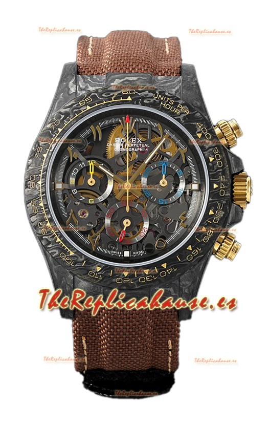 Rolex Daytona DiW Edición Skeleton Carbono - Caja Carbono Forjado Correa Marrón Réplica Espejo 1:1