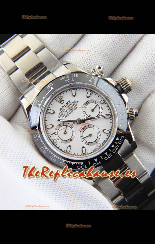 Rolex Daytona Movimiento Japonés Reloj Réplica en Dial Blanco - Bisel de Cerámica 