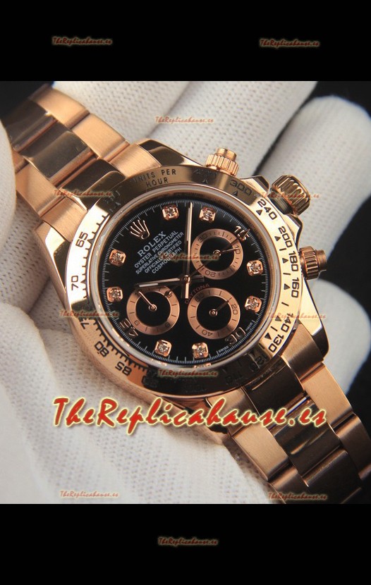 Rolex Daytona Movimiento Japonés Caja de Oro Reloj Réplica en Dial Negro 