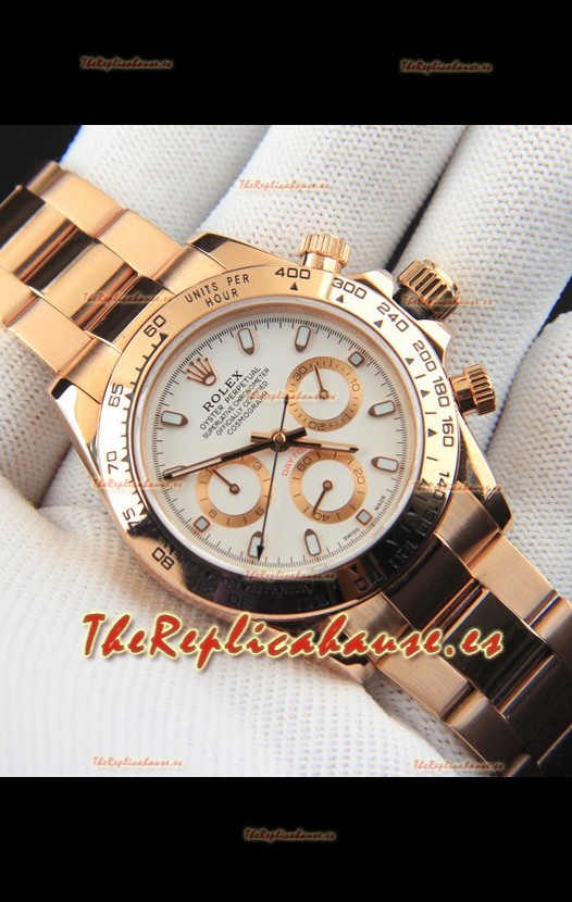 Rolex Daytona Movimiento Japonés Caja de Oro Reloj Réplica en Dial Blanco