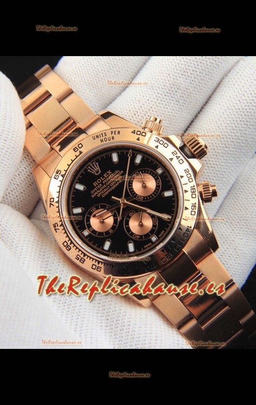 Rolex Daytona Movimiento Japonés Caja de Oro Reloj Réplica en Dial Negro