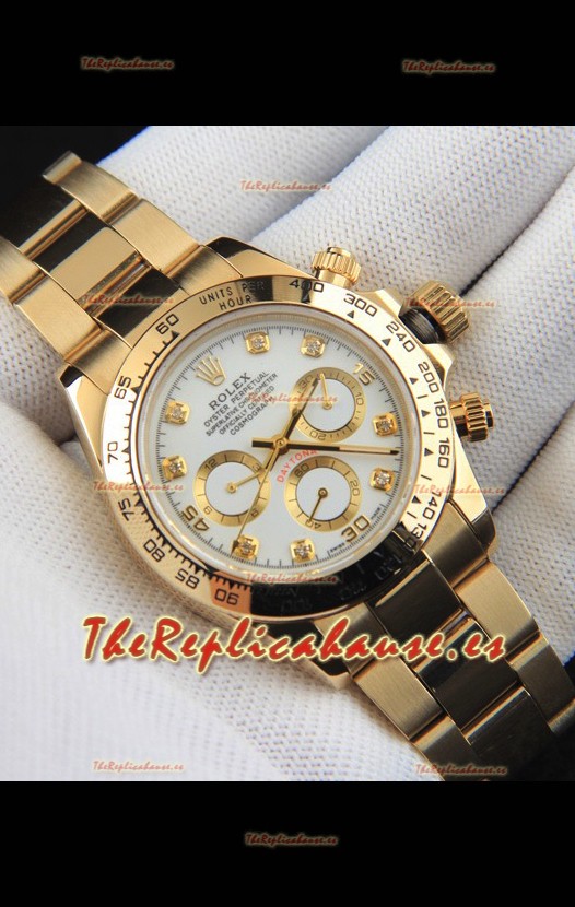 Rolex Daytona Movimiento Japonés Caja de Oro Reloj Réplica en Dial Blanco