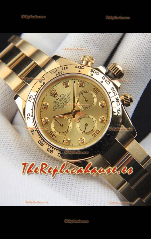 Rolex Daytona Movimiento Japonés Caja de Oro Reloj Réplica en Dial Dorado 