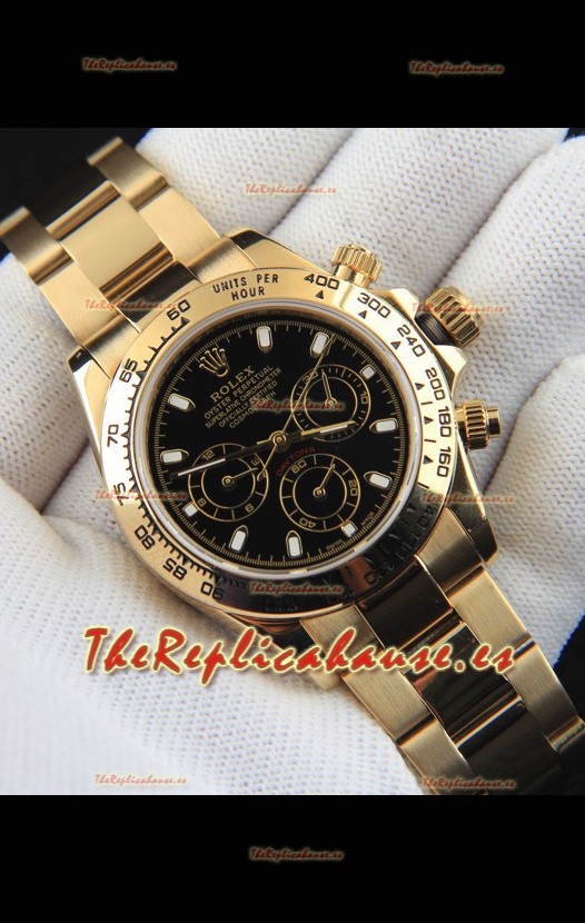 Rolex Daytona Movimiento Japonés Caja de Oro Reloj Réplica en Dial Negro 