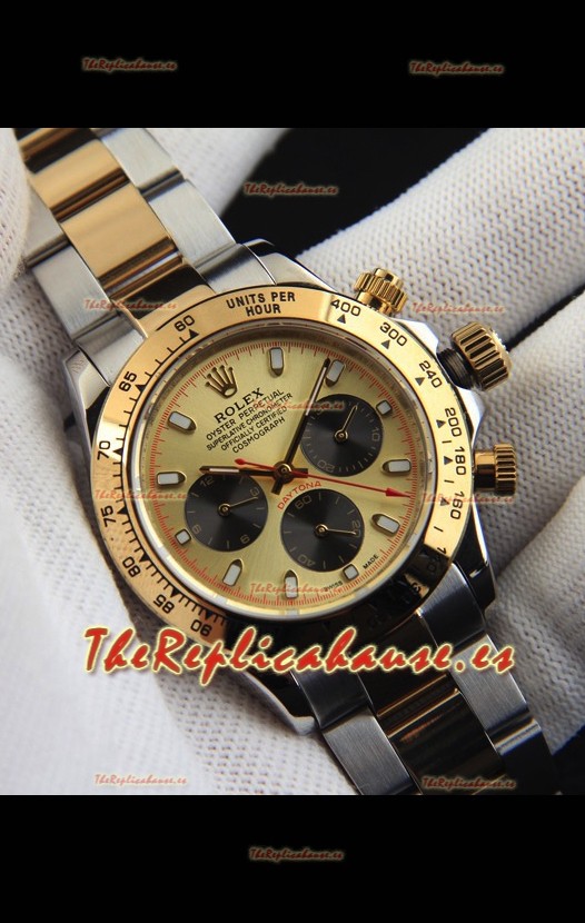 Rolex Daytona Movimiento Japonés Dos Tonos Caja de Oro Reloj en Dial Dorado 
