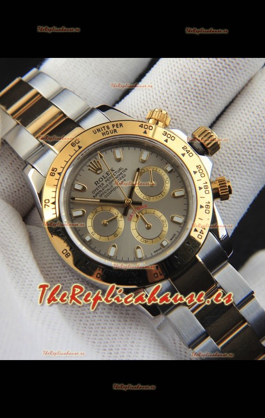 Rolex Daytona Movimiento Japonés Dos Tonos Caja de Oro Reloj en Dial Gris 