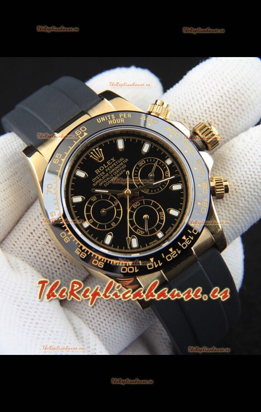 Rolex Daytona Movimiento Japonés Caja de Oro Reloj Réplica en Dial Negro 