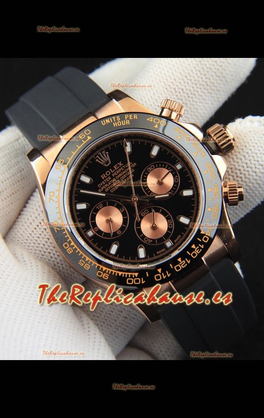 Rolex Daytona Movimiento Japonés Caja de Oro Reloj Réplica en Dial Negro 