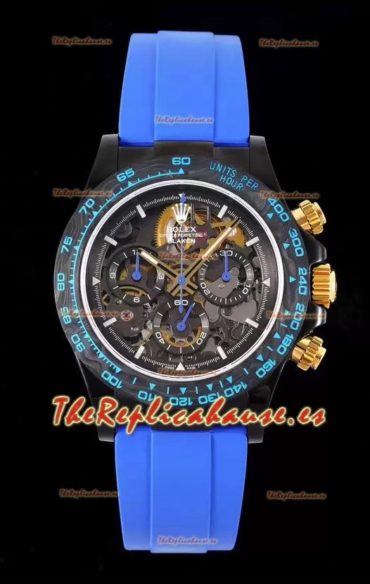 Rolex Daytona Azul Blaken Reloj Réplica Suizo a Espejo 1:1 Dial Skeleton Movimiento Cal.4130