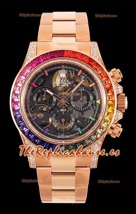 Rolex Daytona Dorado Blaken Reloj Réplica Suizo a Espejo 1:1 Dial Skeleton Movimiento Cal.4130