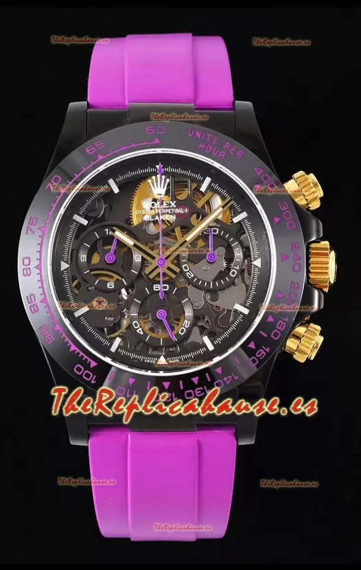 Rolex Daytona Rosado Blaken Reloj Réplica Suizo a Espejo 1:1 Dial Skeleton Movimiento Cal.4130