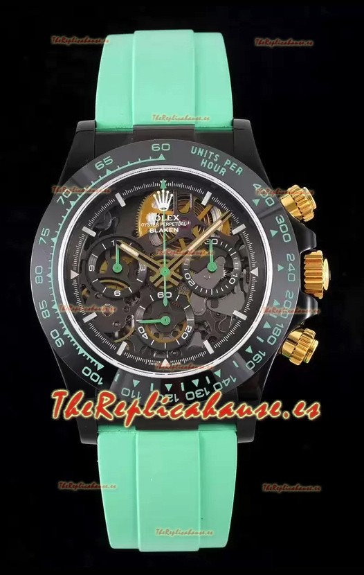 Rolex Daytona Verde Blaken Reloj Réplica Suizo a Espejo 1:1 Dial Skeleton Movimiento Cal.4130