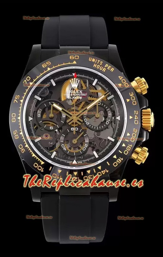 Rolex Daytona Blaken Negro Reloj Réplica Suizo a Espejo 1:1 Dial Skeleton Movimiento Cal.4130
