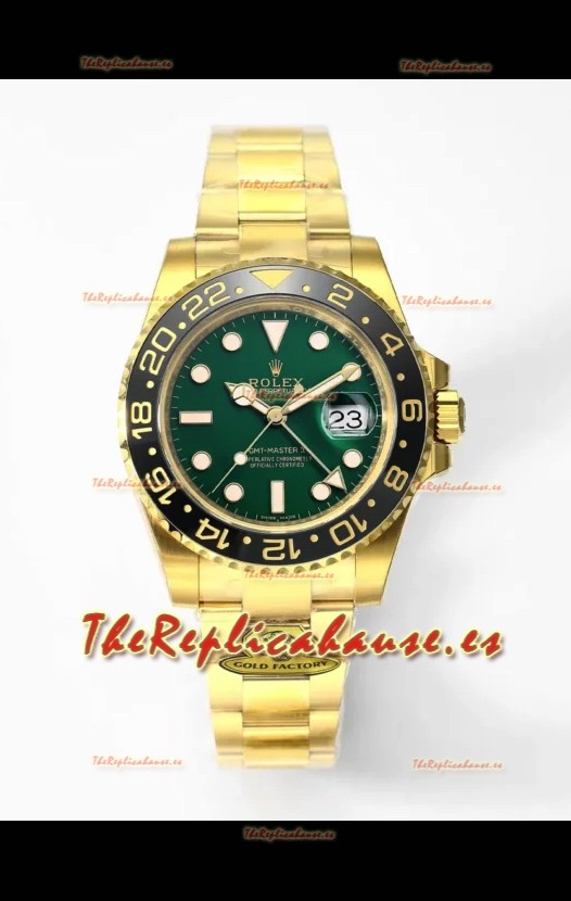 Rolex GMT Masters II Super Clone M116718 Dial Verde Oro Amarillo Reloj Réplica Suizo 