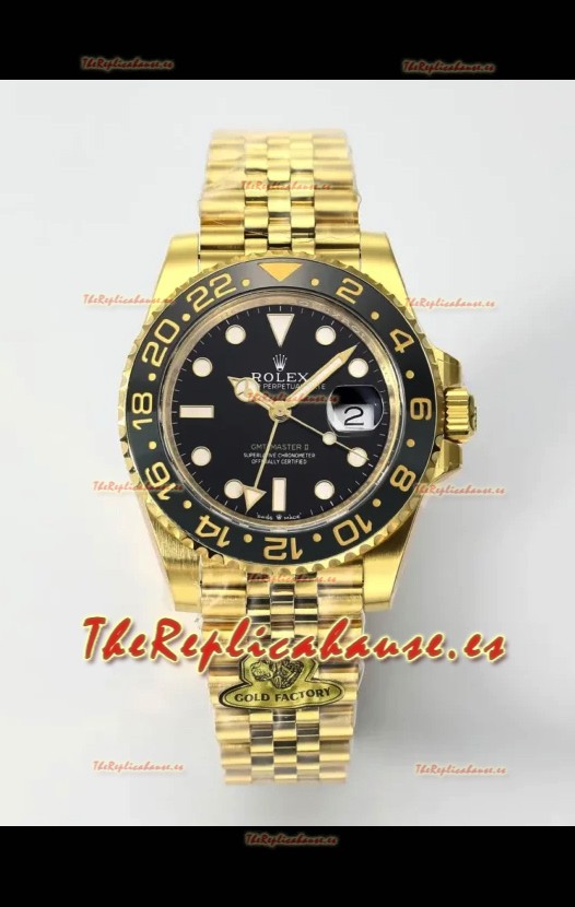 Rolex GMT Masters II Super Clone M12718 Amarillo Dial Negro Reloj Réplica Suizo 