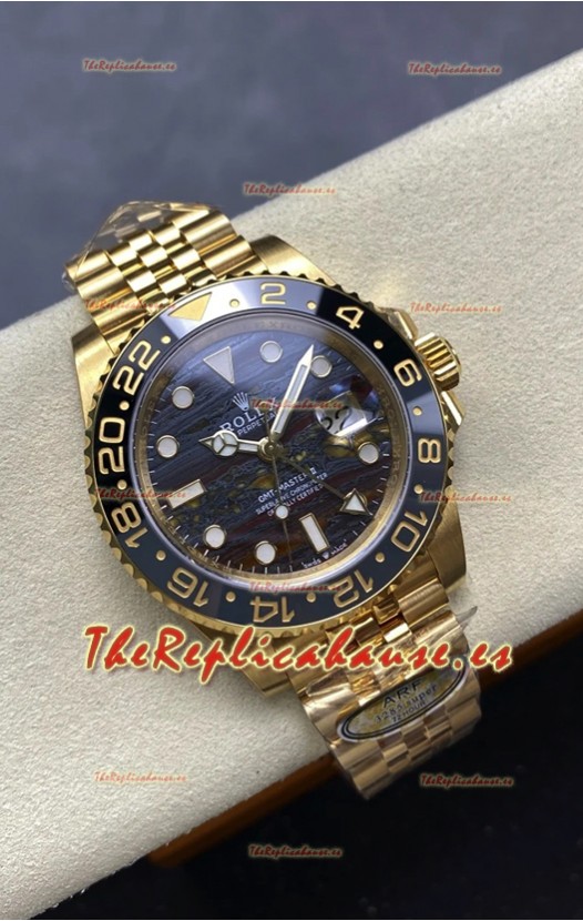 Rolex GMT Masters II Super Clone 126718GRNR Oro Amarillo Tiger Iron Dial Reloj Réplica Suizo