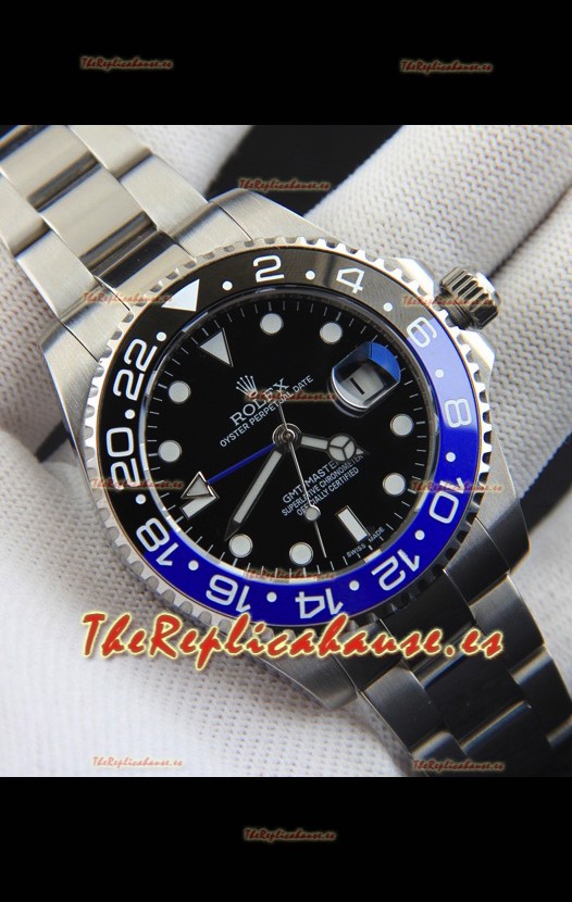 Rolex GMT Masters II Movimiento Japonés Reloj Réplica Caja Acero Dial Negro