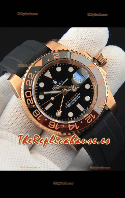 Rolex GMT Masters II Oro Rosado en Oysterflex Japonés Reloj Réplica