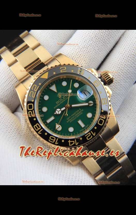 Rolex GMT Masters II Japonés chapado en Oro Rosado Reloj Réplica Dial Verde