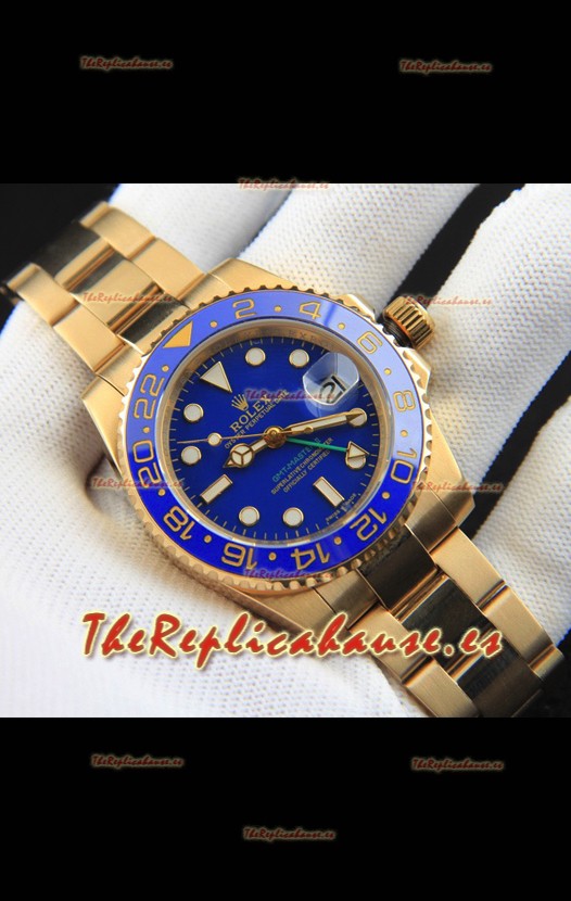 Rolex GMT Masters II Japonés chapado en Oro Rosado Reloj Réplica Dial Azul